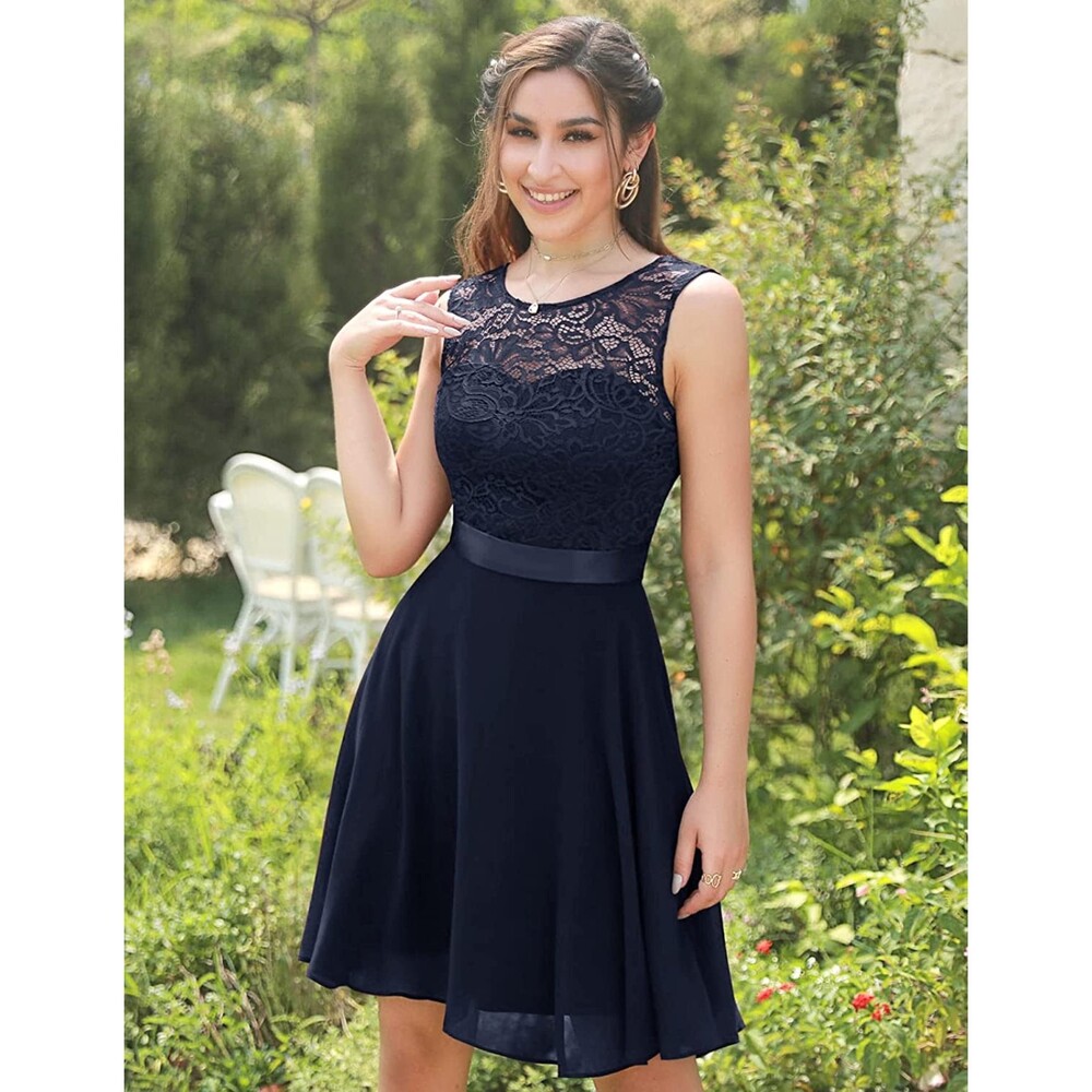 BeryLove Sleeveless Lace Navy Blue Cocktail Party Dress Sz M
